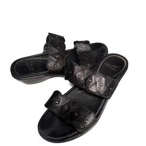 Dansko Dee Leather Wedge Sandals 2” Heel Women's 7.5 38 Black Comfort Support